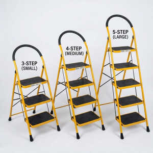 FOLDABLE METAL STEP LADDER ASSORTED SIZES (SMALL/MEDIUM/LARGE) | VARIETY - Image 