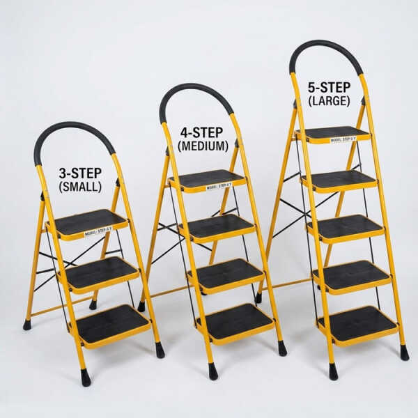 FOLDABLE METAL STEP LADDER ASSORTED SIZES (SMALL/MEDIUM/LARGE) | VARIETY - Image 