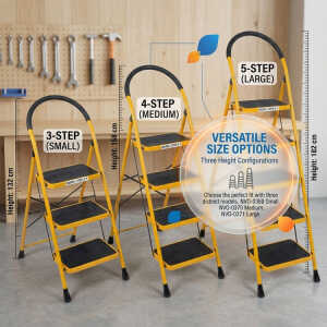FOLDABLE METAL STEP LADDER ASSORTED SIZES (SMALL/MEDIUM/LARGE) | VARIETY - Image 