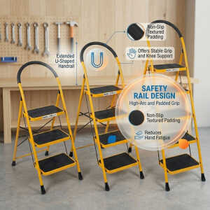 FOLDABLE METAL STEP LADDER ASSORTED SIZES (SMALL/MEDIUM/LARGE) | VARIETY - Image 