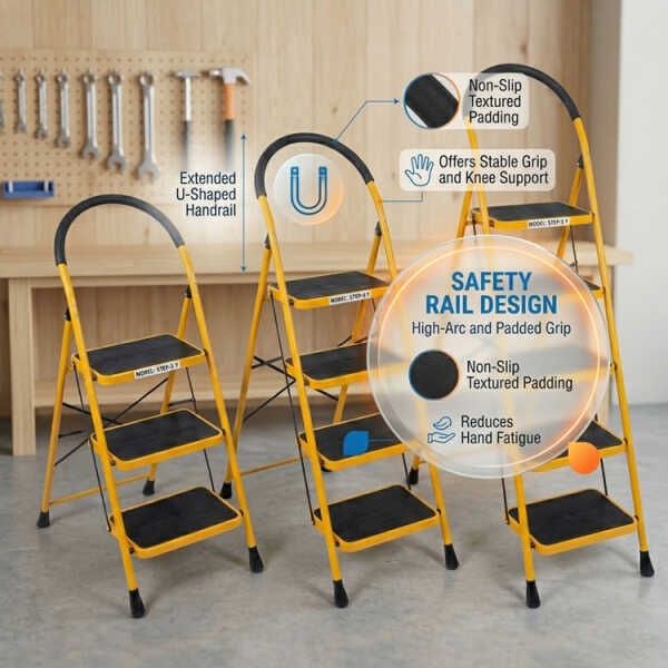 FOLDABLE METAL STEP LADDER ASSORTED SIZES (SMALL/MEDIUM/LARGE) | VARIETY - Image 