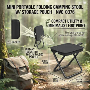 MINI PORTABLE FOLDING CAMPING STOOL W/ STORAGE POUCH | NVO-0376 - Image 