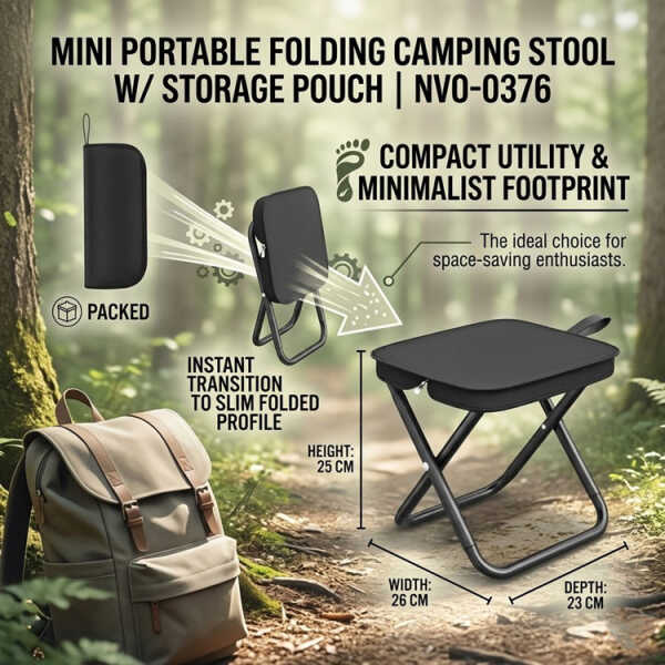 MINI PORTABLE FOLDING CAMPING STOOL W/ STORAGE POUCH | NVO-0376 - Image 