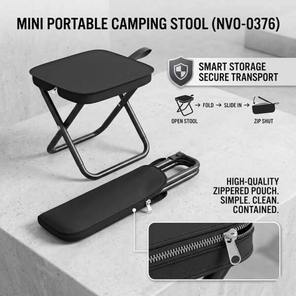 MINI PORTABLE FOLDING CAMPING STOOL W/ STORAGE POUCH | NVO-0376 - Image 