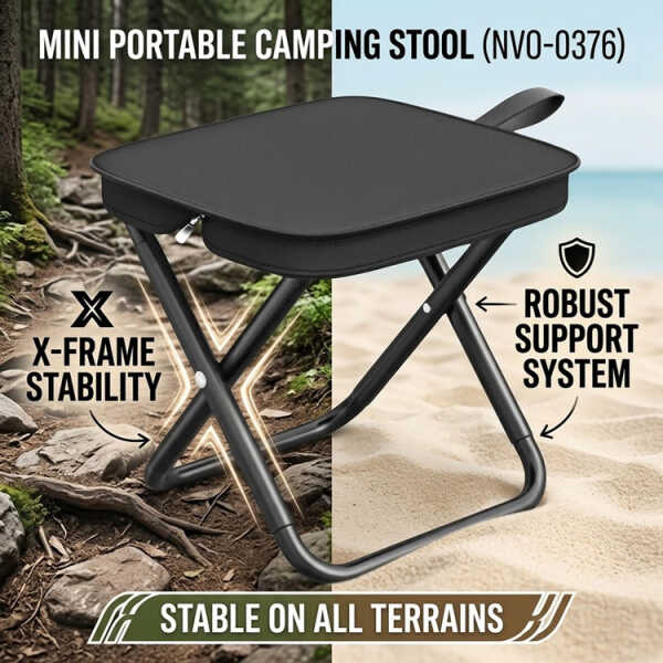 MINI PORTABLE FOLDING CAMPING STOOL W/ STORAGE POUCH | NVO-0376 - Image 