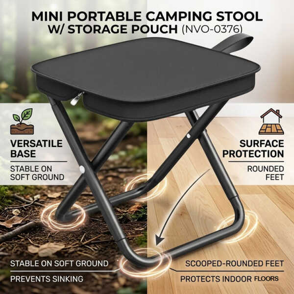MINI PORTABLE FOLDING CAMPING STOOL W/ STORAGE POUCH | NVO-0376 - Image 