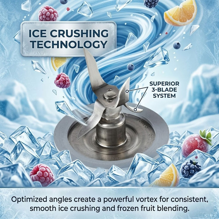 Advanced ice crushing technology vortex blending system.