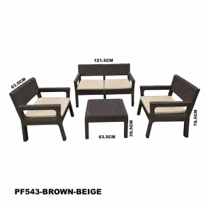 RATTAN TERRACE TABLE & 4 CHAIRS SET BROWN (MEGA SET) WITH CUSHIONS BEIGE | PF543 - Image 