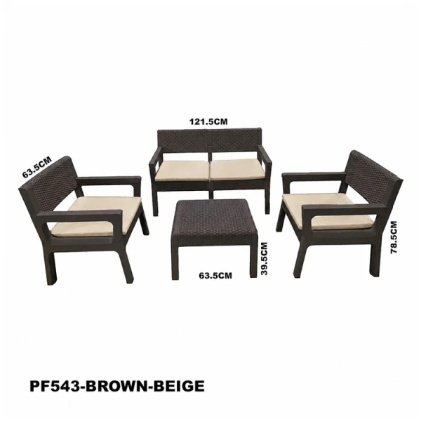 RATTAN TERRACE TABLE & 4 CHAIRS SET BROWN (MEGA SET) WITH CUSHIONS BEIGE | PF543 - Image 