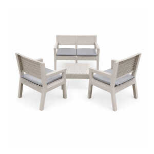 RATTAN TERRACE TABLE & 4 CHAIRS SET IVORY GREY | PF543-IVORY