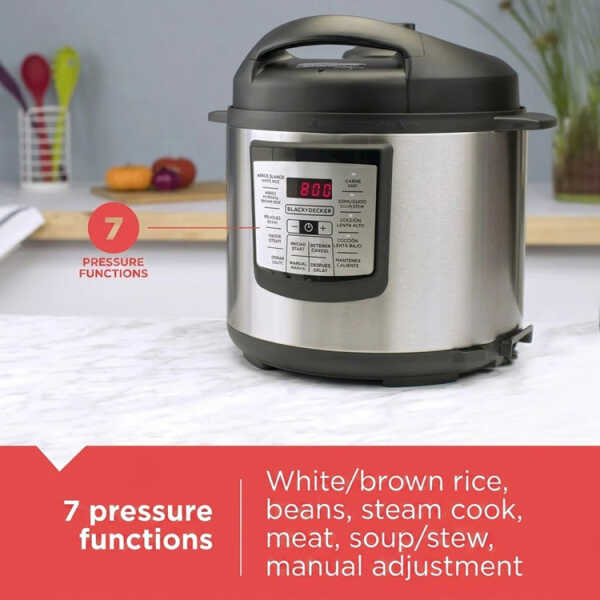 BLACK & DECKER 6QT/5.7L ELECTRIC PRESSURE COOKER SILVER 1000W-120V | PR100SD - Image 