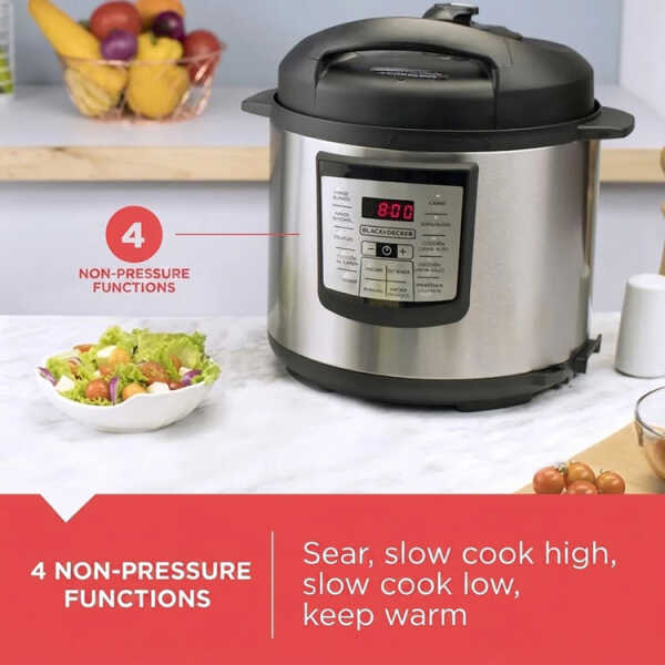 BLACK & DECKER 6QT/5.7L ELECTRIC PRESSURE COOKER SILVER 1000W-120V | PR100SD - Image 