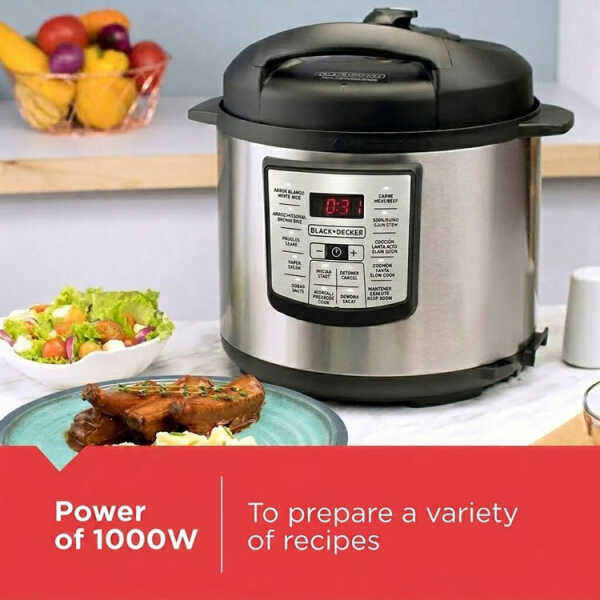 BLACK & DECKER 6QT/5.7L ELECTRIC PRESSURE COOKER SILVER 1000W-120V | PR100SD - Image 