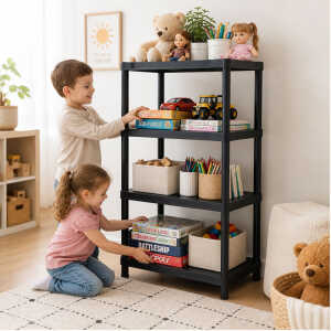 4 TIER BLACK SHELVING UNIT STORAGE ORGANIZER | PTR-08 - Image 