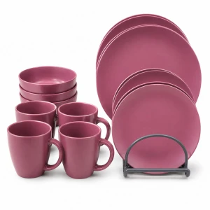 STONEWARE DINNERWARE 16PCS SET BURGUNDY | ST-5619 - Image 
