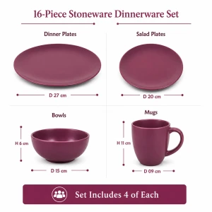 STONEWARE DINNERWARE 16PCS SET BURGUNDY | ST-5619 - Image 