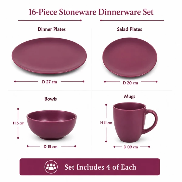 STONEWARE DINNERWARE 16PCS SET BURGUNDY | ST-5619 - Image 