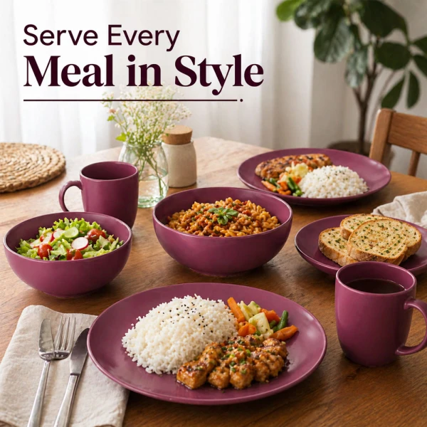 STONEWARE DINNERWARE 16PCS SET BURGUNDY | ST-5619 - Image 