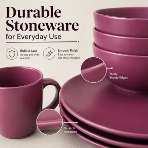 STONEWARE DINNERWARE 16PCS SET BURGUNDY | ST-5619 - Image 