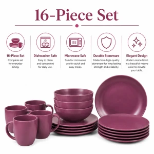 STONEWARE DINNERWARE 16PCS SET BURGUNDY | ST-5619 - Image 