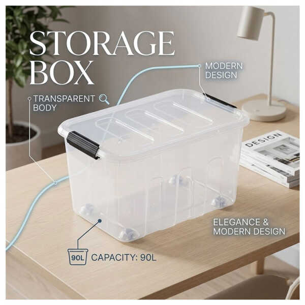 HOMESTAR PLASTIC 90L STORAGE BOX WITH LID | TG51114 - Image 