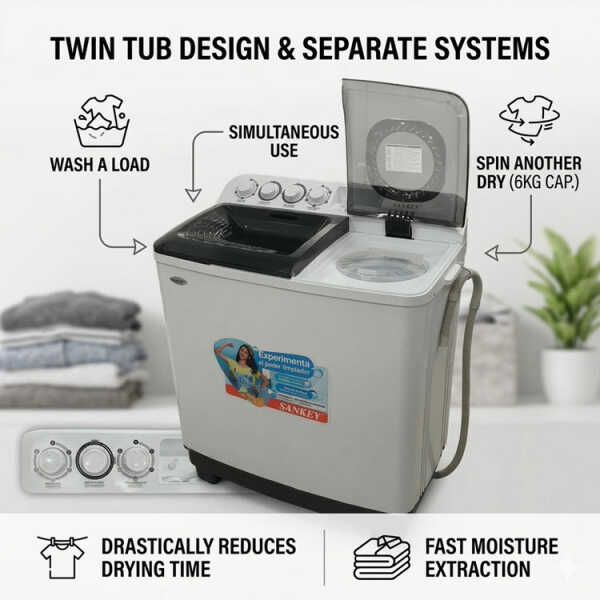 SANKEY 13KG TWIN TUB WASHING MACHINE WHITE 110V | WM-1320PH - Image 