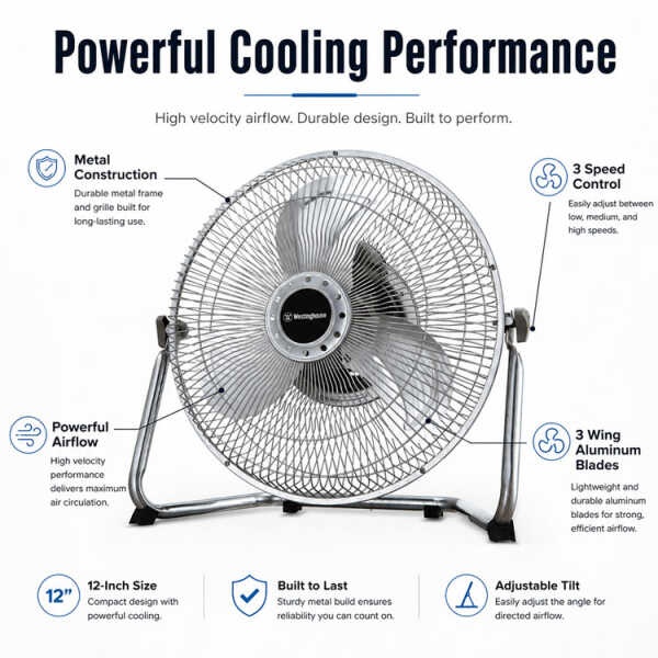 WESTINGHOUSE 12" HIGH VELOCITY FAN | WS-FHVMF12CH - Image 