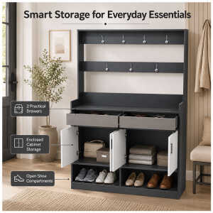 SHOE RACK WITH COAT HANGER & STORAGE CABINET | XG008520 - Image 