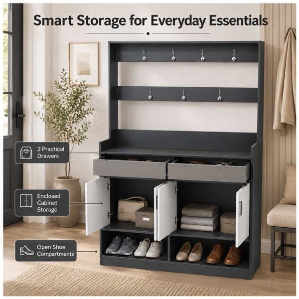 SHOE RACK WITH COAT HANGER & STORAGE CABINET | XG008520 - Image 