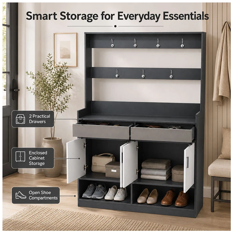 compact shoe and coat organizer