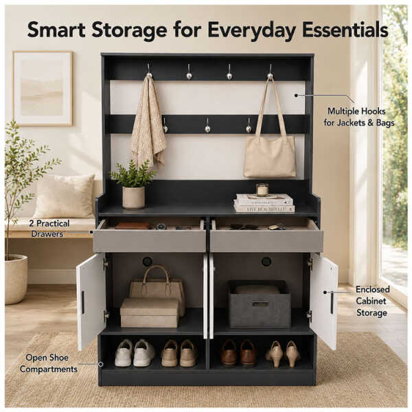 SHOE RACK WITH COAT HANGER & STORAGE CABINET | XG008520 - Image 