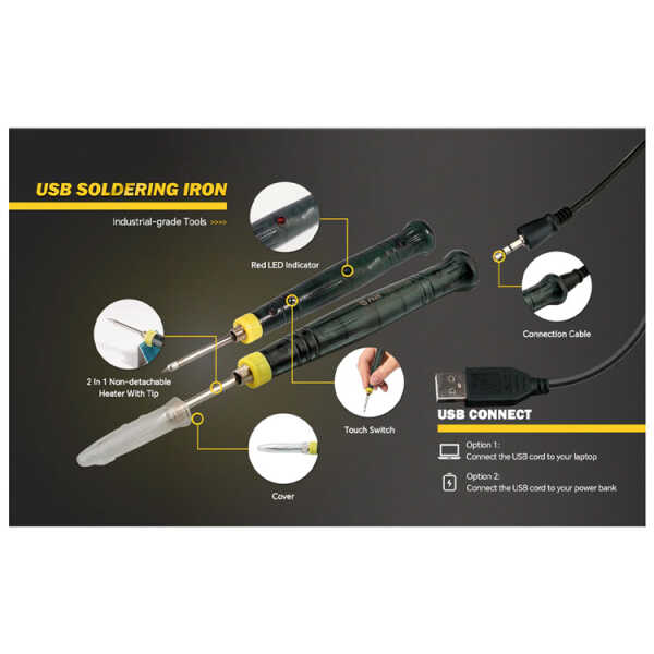 NIPPON AMERICA 8W-5V USB SOLDERING IRON, 2-IN-1 HEATING ELEMENT | 79B8W-USB - Image 