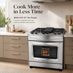 BERKLAYS 30" STAINLESS STEEL 6 BURNERS GAS RANGE | BC8530G4SR.16 - Image 