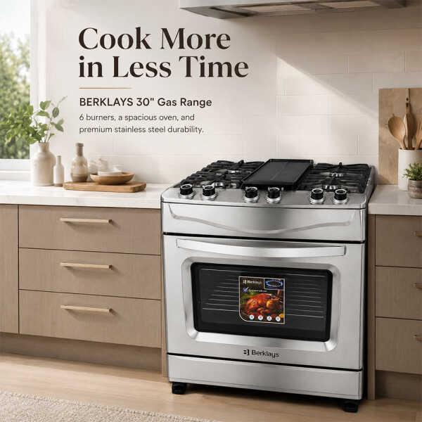 BERKLAYS 30" STAINLESS STEEL 6 BURNERS GAS RANGE | BC8530G4SR.16 - Image 