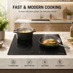 BERKLAYS 60CM BUILT IN COOKTOP CERAMIC HOB 3 COOKZONES 230V | BVITRO60703Z.26 - Image 