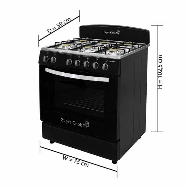 SUPER COOK CAYENNE 6-BURNERS GAS RANGE BLACK | CNT-10880-BLACK - Image 