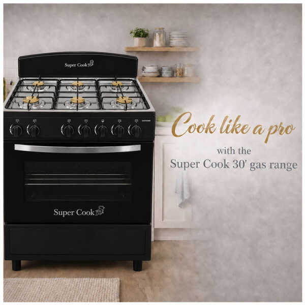 SUPER COOK CAYENNE 6-BURNERS GAS RANGE BLACK | CNT-10880-BLACK - Image 