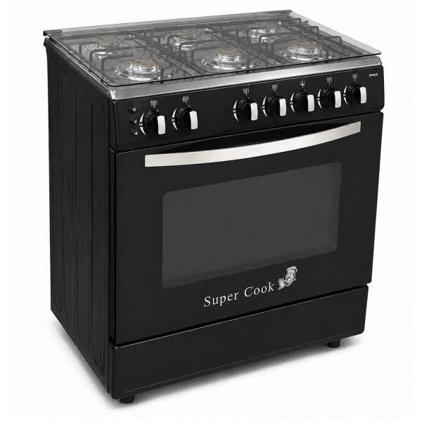 SUPER COOK PARIS 30" 6 BURNER GASRANGE W/ELECTRIC IGNITION BLACK | CNT-PARIS/BLACK - Image 