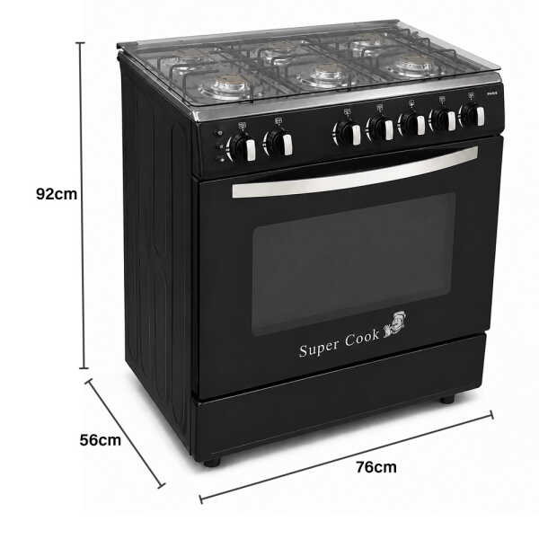 SUPER COOK PARIS 30" 6 BURNER GASRANGE W/ELECTRIC IGNITION BLACK | CNT-PARIS/BLACK - Image 