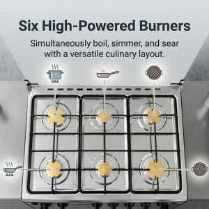 SUPER COOK PARIS 30" 6 BURNER GASRANGE W/ELECTRIC IGNITION BLACK | CNT-PARIS/BLACK - Image 