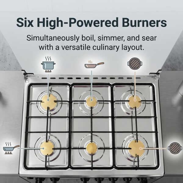 SUPER COOK PARIS 30" 6 BURNER GASRANGE W/ELECTRIC IGNITION BLACK | CNT-PARIS/BLACK - Image 
