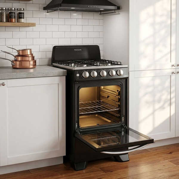FRIGIDAIRE 20" 4 BURNER GAS RANGE W/ ELECTRIC IGNITION BLACK | FKGN20C3MYB - Image 