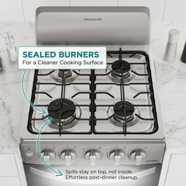 FRIGIDAIRE 20" 4 BURNER GAS RANGE W/ ELECTRIC IGNITION SILVER | FKGN20C3MYG - Image 