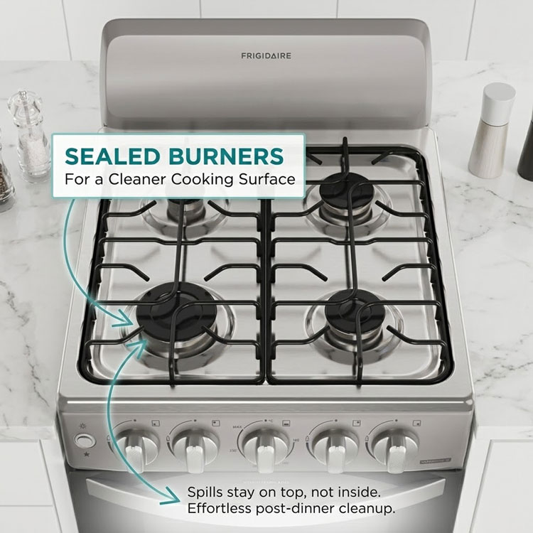 Frigidaire 20 inch gas range sealed cooktop burners