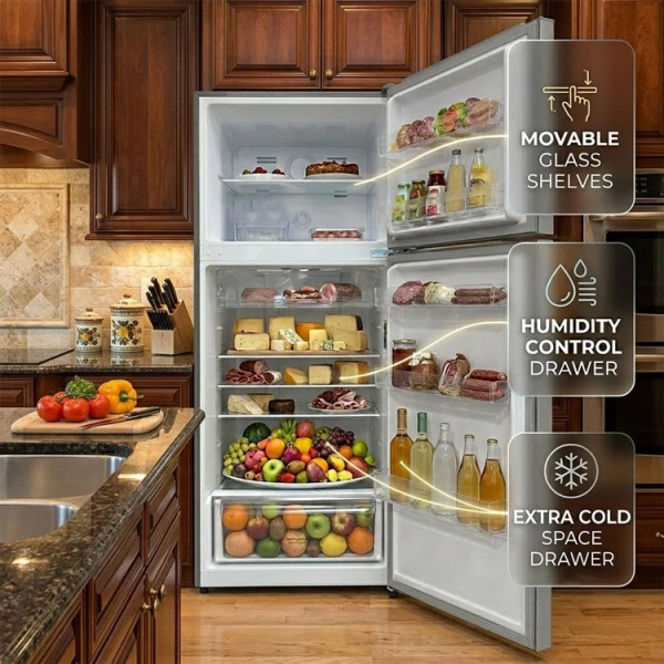 FRIGIDAIRE 15 CUFT/425L REFRIGERATOR W/ FREEZER ON TOP SILVER 220V-50HZ | FRTS15G5HUS - Image 