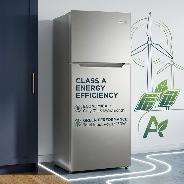 Class A energy efficient Frigidaire refrigerator.