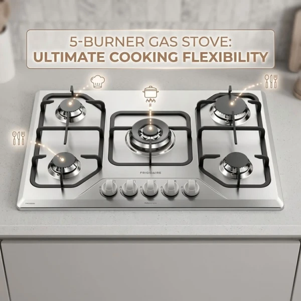 FRIGIDAIRE 30" 5 BURNER BUILT-IN GAS COOKTOP W/ ELECTRIC IGNITION + THERMOCOUPLE STAINLESS STEEL SILVER | FTGC3050XS - Image 
