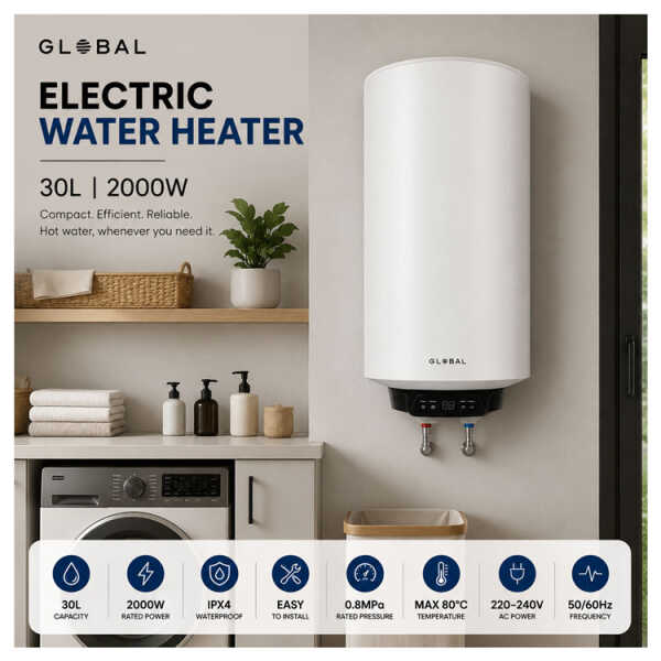 GLOBAL 30 LTR 220V DIGITAL ELECTRIC WATER HEATER | GB30LD - Image 