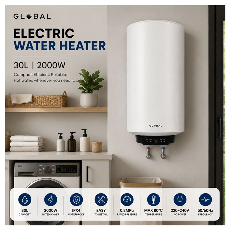 Global compact electric water heater 30l