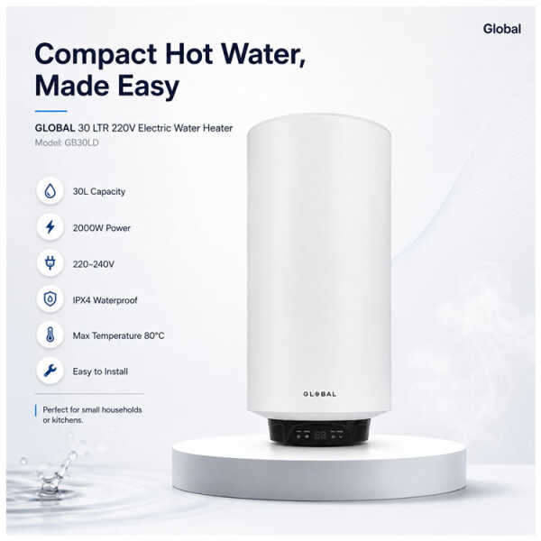 GLOBAL 30 LTR 220V DIGITAL ELECTRIC WATER HEATER | GB30LD - Image 